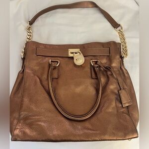 Michael Kors metallic copper XL Hamilton tote with protective bag
